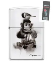 Zippo 86656 Spazuk Monkey on White Background Lighter + FLINT PACK