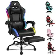 ALFORDSON RGB Gaming Chair with 8 Points Massage and Recline, Ergonomic Executive Office Chair PU Leather with Footrest, Height Adjustable Racing Chair with LED Light, 180kg Capacity (Lyam Black)