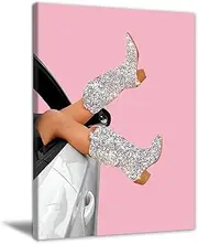 Selitiyer Preppy Canvas Wall Art Cowgirl Boots Poster Modern Neutral Fashion Poster Pastel Poster for Teen Girls Trendy Teen Girl Funky Home Wall Decor for Living Room Bar Cart 12 x 16 in Unframed