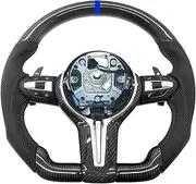 Blue Back Lable Perferatrd Leather Carbon Fiber Steering Wheel With Key Button Frame Assembly Compatible With BMW 3 Series 5 Series(3 Series)