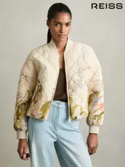 Reiss Pink Print Nina Print Quilted Printed Bomber Jacket (AN1113) | $465