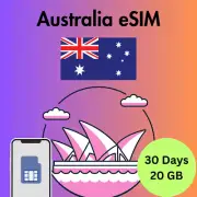 Australia Prepaid Travel eSIM Card 20GB Data 5G & 4G Lte 30 Days
