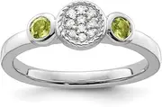 925 Sterling Silver Bezel Polished Prong set Stackable Expressions Db Round Peridot and Dia. Ring USA Size 10 Jewelry for Women
