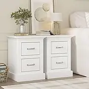 Merryluk 2 PCS Bedside Table with Drawer, 2 Drawer Dresser for Bedroom, Morden End Table Chests of Drawers for Bedroom,Living Room,White