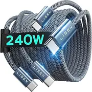 [LISEN] 2 Pack 240W USB C to USB C Cable 2M USBC to USBC PD Fast Charging Type C Charger Cable for iPhone Accessories 16 16e MacBook Pro iPad Matebook Chromebook Pixel Galaxy S25 Switch Grey-2pack-2M