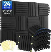 24 Pack Curved Acoustic Foam Panels 3" X 12" X 12" Sound Proof Foam Panels Sound