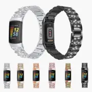 Women Bling Crystal Stainless Steel Watch Band Wrist Strap For Fitbit Charge 5 6