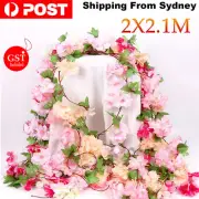 2X Artificial Silk Sakura Flowers Fake Vine Ivy Hanging Garland Floral Wedding