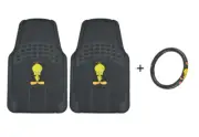 2 Pc Rubber Floor Mats + Steering Wheel Cover Tweety Bird Combo Gift Set Pack (for: Toyota)