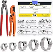 48Pcs 7mm-18.5mm 304 Stainless Steel Single Ear Stepless Hose Clamps with Ear Clamp Pincer Pliers Crimper Tool & PEX Pipe Cutter Cinch Crimping Tool with Storage Box for Automotive Application