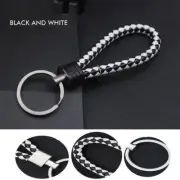 1x Car Accessories Keychain Black& White Leather Rope Strap Weave Key Ring Chain (for: Renault)