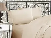 Elegant Comfort Luxurious 1500 Thread Count Egyptian Quality Three Line Embroidered Softest Premium Hotel Quality 4-Piece Bed Sheet Set, Wrinkle and Fade Resistant, Double, Cream