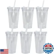 AGH 16oz 6Pack Clear Acrylic Tumbler with Straw and Lid,Double wall Plastic T