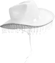 [Hcclijo] Blinking Diamond Bridal Cowgirl Hat Wind Lanyard Breathable for Photo Booths Music Festival Concerts Fancy Dress
