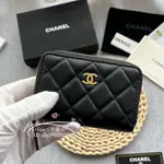 精品二手 CHANEL 香奈兒 黑色羊皮 拉鏈零錢包 卡包 短夾 錢包 鑰匙包 AP0216 金/銀扣