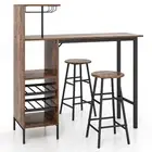 3PCS Bar Table & Chair Set Industrial Pub Table & Stools with Wine Glass Holders