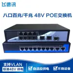 雅美_包郵48V八口8口10口VLAN百兆千兆POE供電交換機光口級聯功率150W