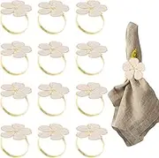 Gold Napkin Rings Set of 12, White Flower Metal Napkin Holder, Cuff Brushed Napkin Rings, Elegant Serviette Buckles, Modernist Napkin Buckles for Wedding,Banquet,Valentines Table Decoration