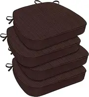 downluxe Indoor Chair Cushions for Dining Chairs, D-Shaped Seat Cushion Chair Pads with Ties, Non Slip Memory Foam Dining Chair Cushions，17'' x 16'' x 2.5'', Brown, 4 Pack