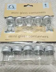 2 set Crafters Square 5 MINI GLASS CONTAINERS JARS w/SILVER LIDS 1.25" Long