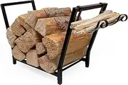 Outdoor Firewood Rack Stand 4ft Heavy Duty Logs Holder for Outdoor Indoor Fireplace Metal Wood Pile Storage Stacker Organizer, Matte Black (Black)