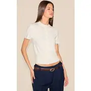 Cream Knit Button Through Top, Cream