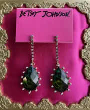Betsey Johnson Vintage Asian Jungle Green Blue Leopard Lucite Tear Drop Earrings