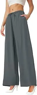 [Generic] Women's Summer Elastic Waist Wide Leg Pants Solid Cotton Linen Long Trouser Pant Suits for Women Casual Wedding Guest Plus Size Lightweight Cropped Leggings Ladies Walking Trousers