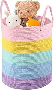Cotton Rope Laundry Basket, Large Capacity Clothes Storage Woven Basket with Handle, Blanket Towel Organizer for Toys Clothes