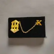 10K Gold Sorority Alpha Delta Kappa LAPEL Pin With Seed Pearl Inlay ~ New