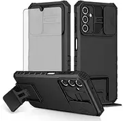 [Asuwish] Phone Case for Samsung Galaxy A14/M14 5G with Tempered Glass Screen Protector and Slide Camera Cover Kickstand Stand Slim Protective Mobile Cell Accessories A 14 4G 14A 14M G5 Women Men Black