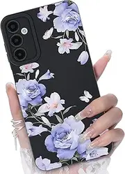 [CASBST] for Samsung Galaxy A25 5G Phone Case, Fashion Flower Pattern Design Girls Women Liquid Silicone Cover, Slim Shockproof and Scratch-Resistant Soft Case for Samsung A25 - Black