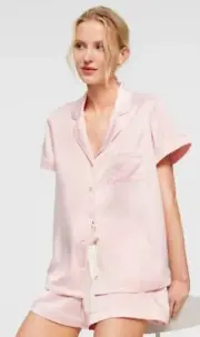 Peter Alexander Ladies Soft Pink Chic Satin Shortie Set Size 2+ (20-22) BNWT