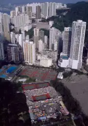 An aerial view of the courts and the crowd during the Marlboro Te - Old Photo