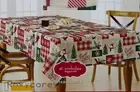 St Nicholas Square Christmas Snowman Tree Patchwork 60x120 Oblong Tablecloth NWT