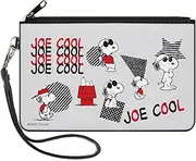 [Buckle-Down] Peanuts Wallet, Zip Clutch, Peanuts Joe Cool Snoopy Poses and Text Gray Black Red White, Canvas, Grey, LARGE, Casual