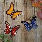 QMCAHCE Large Metal Butterfly Wall Decor 3Pack 3D Iron Art Sculpture Butterfly Decoration for Indoor and Outdoor, Patio, Fence, Garden, Yard, Bedroom, Living Room