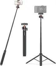 55.7 Inch Extendable Phone Tripod, Selfie Stick Vlog Stand with Ball Head and 2 in 1 Phone Clip, for DSLR, Action Camera and Phones