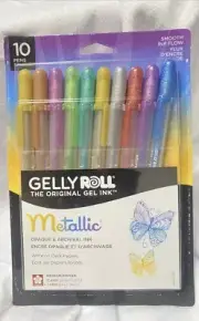 Gelly Roll 10 Metallic Glitter Gel Pens 1.0mm Ball Smooth Flow Waterproof New!