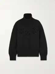 [Chloé] Chloé - Pointelle-knit Wool Turtleneck Sweater - Black - medium medium Black