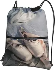 EdWal Ballet Shoe Print Drawstring Backpack Gym Bags Sports Bags With Zipper Pocket For Travel Beach, Black, One Size