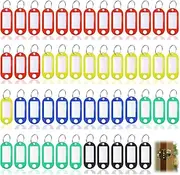 Set of 50 Key Rings with Labels, 5 Colours, 5.8 x 2.2 cm, Writeable, Colourful Key Fobs for Labelling, Key Tags, Key Tags for Office, Home and Travel
