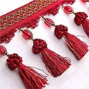 Fringe Trim，Curtain Tassels， 1 Mete Fringe Trim for Sewing Curtain Beads Ball Sewing Ribbon Trimming DIY Accessories(Red)