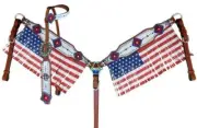 Showman American Flag Fringed Headstall and Breast Collar Set! FREE SHIPPING!