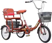 DEFGHIJ 16inch Adult Tricycles 3 Wheel Bikes Cruise Trike Three Wheeled Bicycles for Seniors Women Men Red with Back Seat and Double Shopping Basket