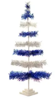 18" Silver and Blue Christmas Tree Tinsel Feather Style Holiday Tree 1.5FT