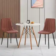 BRIBRION 2x Brown Leather PU Dining Chair and Table Set Black Metal Legs For Living Dinning room Cafe Office Kitchen Paddle