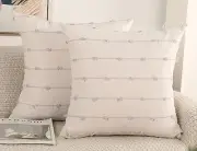 Set of 2 Boho Throw Pillow Covers 18x18,Stone Grey and White Neutral Couch