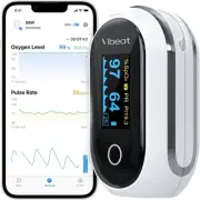 Vibeat Rechargeable Oxygen Meter Finger Pulse Oximeter, Bluetooth White+Gray