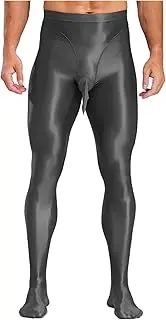 [Miutii] Men's Glossy Oil Shiny Footed Pantyhose Stockings Compression Tights Seamless Legging Underpants